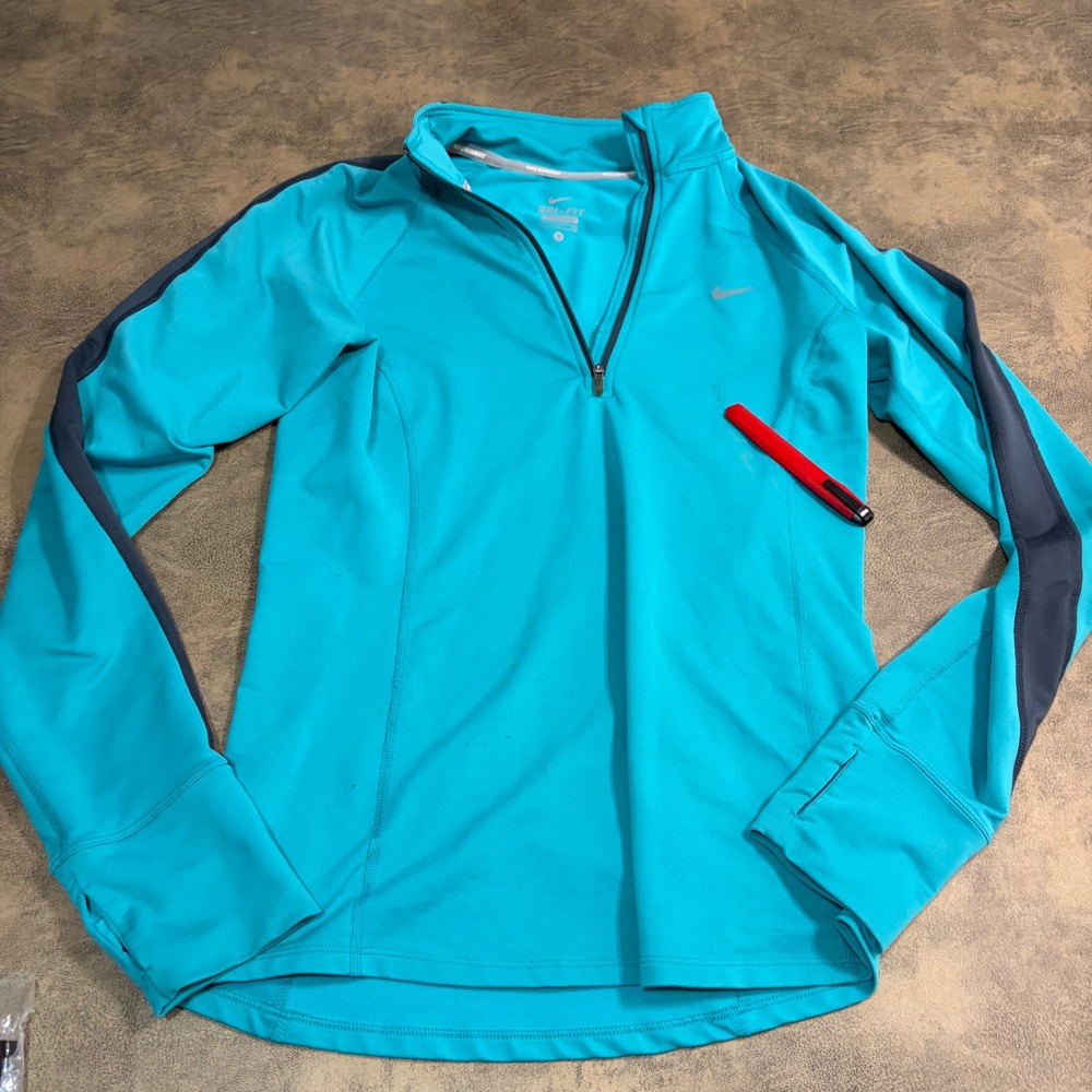 Nike Pullover Running Top Womens Small Turquoise Blue 1/4 Zip Dri-FIT 546062-388